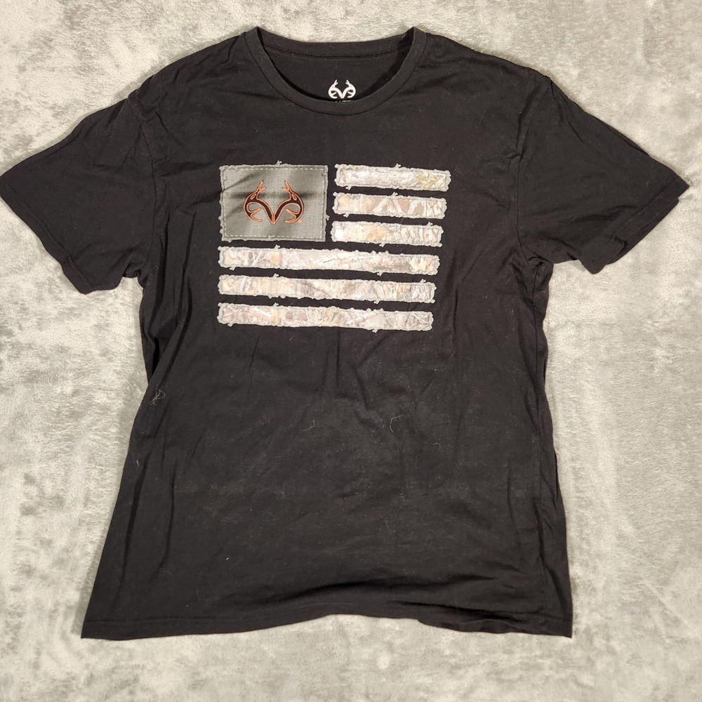 Realtree T-Shirt Men's XL Black Camo American Flag RTPM-10077